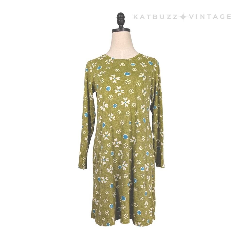 Gudrun Sjoden Floral Mini Dress S Green Blue Long Sleeve Iris Tunic Artsy